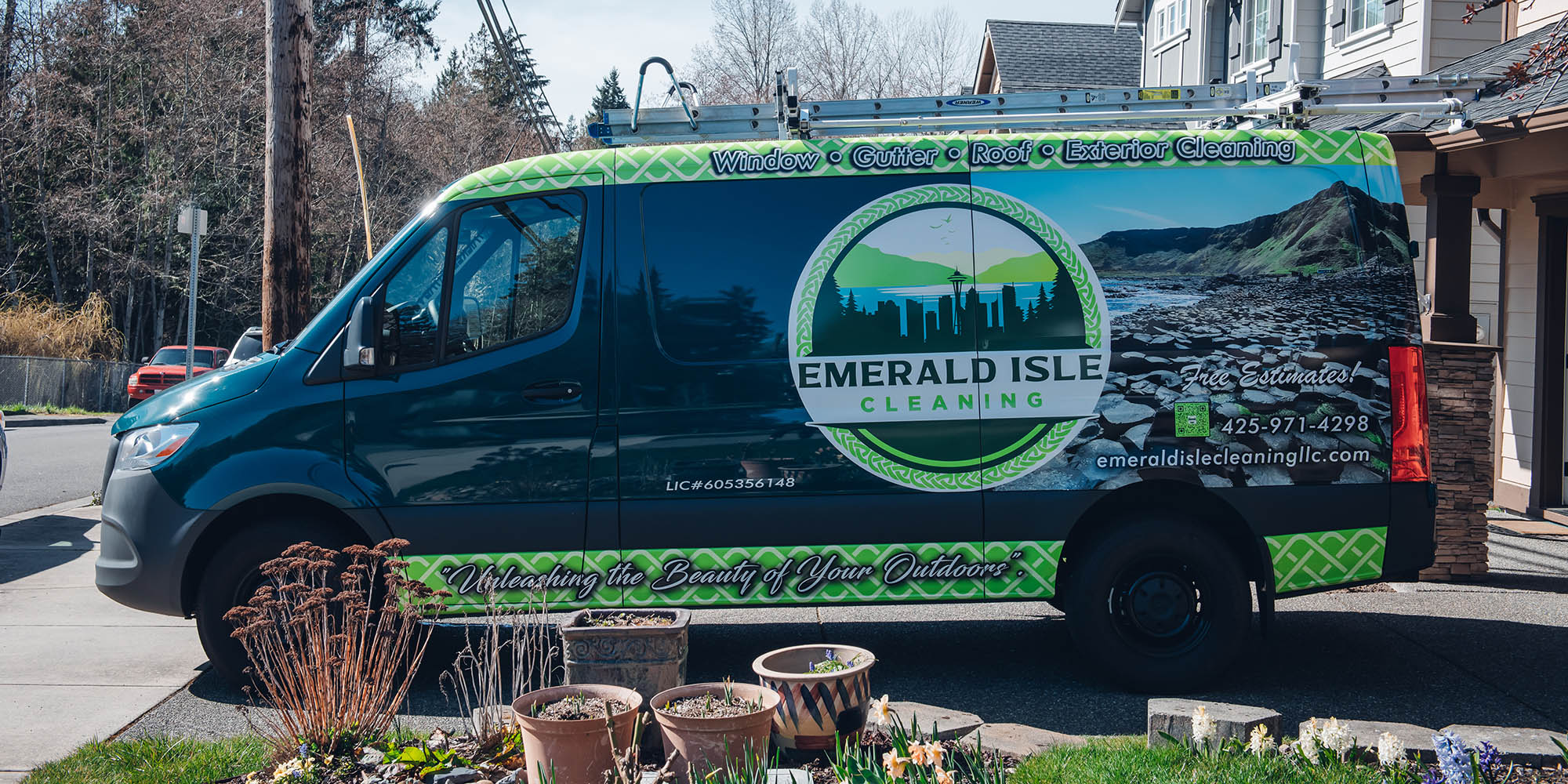 the side view of the emerald isle cleaning van